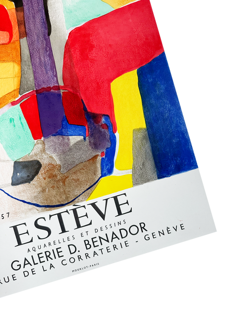 Original Maurice Estève Poster Galerie de Benador, Genève 1957 - Mourlot