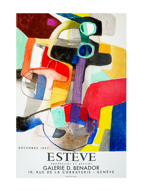 Original Maurice Estève Poster Galerie de Benador, Genève 1957 - Mourlot