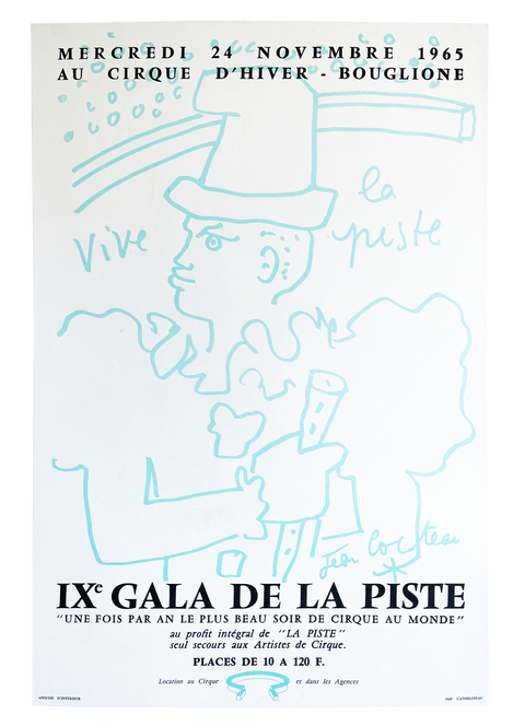 Original lithographic Poster by Jean Cocteau "IXe Gala De La Piste", 1965